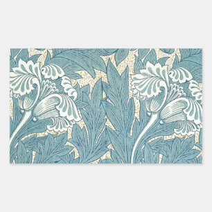 William Morris Classic Tulpan Blå Blommig Rektangulärt Klistermärke