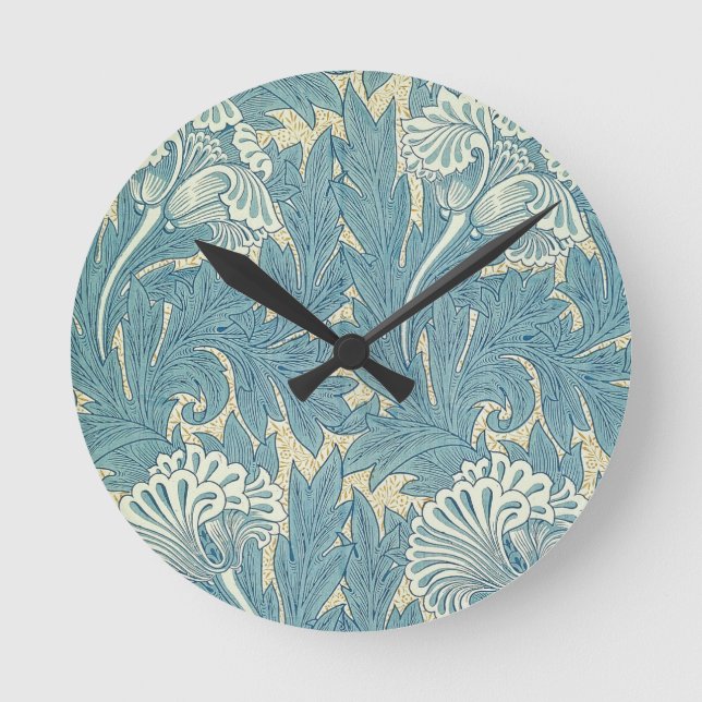 William Morris Classic Tulpan Blå Blommig Rund Klocka (Framsida)