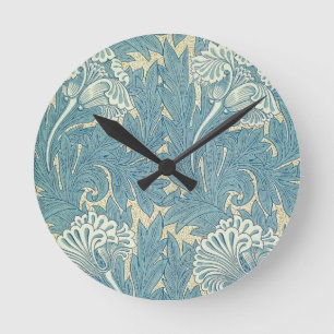 William Morris Classic Tulpan Blå Blommig Rund Klocka