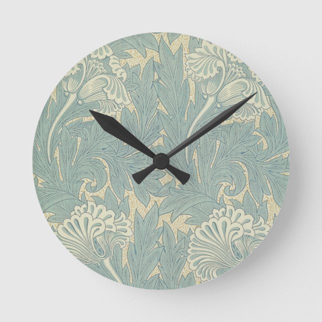 William Morris Classic Tulpan Blå Blommig Rund Klocka (Framsida)