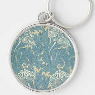 William Morris Classic Tulpan Blå Blommig Rund Silverfärgad Nyckelring