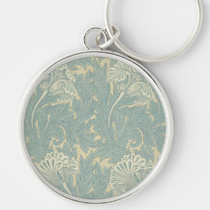 William Morris Classic Tulpan Blå Blommig Rund Silverfärgad Nyckelring