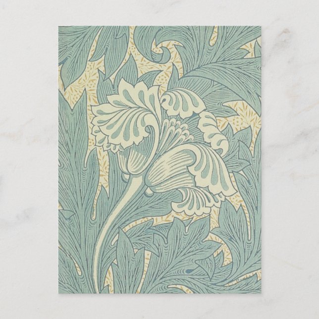 William Morris Classic Tulpan Blå Blommig Vykort (Framsida)