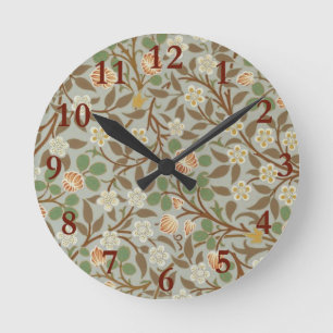 William Morris Clover Flower Art Pattern Rund Klocka