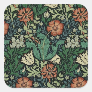 William Morris Compton Blommigt Art nouveau Mönste Fyrkantigt Klistermärke