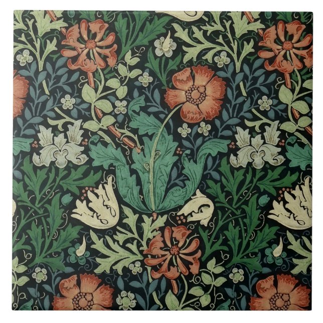 William Morris Compton Blommigt Art nouveau Mönste Kakelplatta (Framsidan)