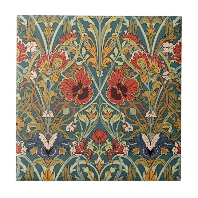 William Morris Compton Blommigt Art nouveau Mönste Kakelplatta (Framsidan)