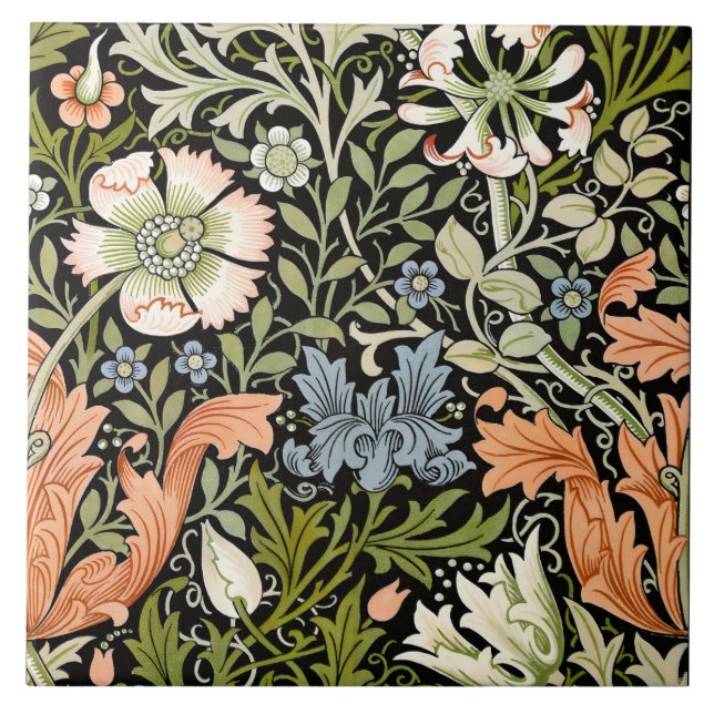 William Morris Compton Floral Art Nouveau-mönster Kakelplatta (Framsidan)