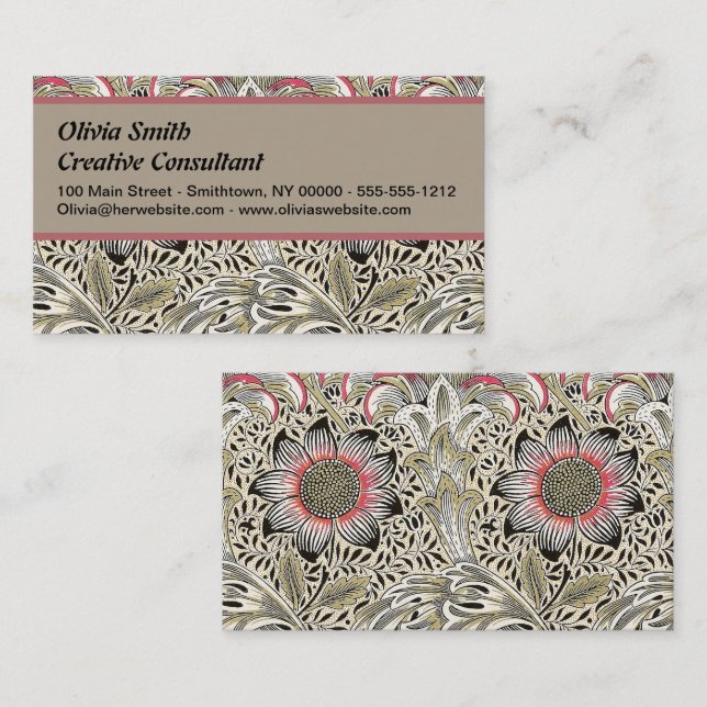 William Morris Corncockle tapet blommigt Visitkort (Fram/baksida)