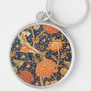 William Morris Cray Blommigt Art nouveau Mönster Rund Silverfärgad Nyckelring