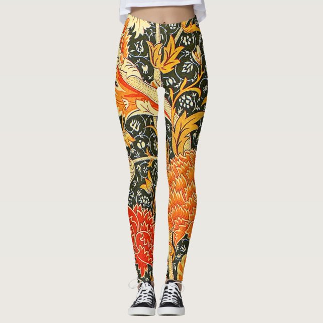 William Morris Cray Blommigt Mönster Vintage Leggings (Framsida)