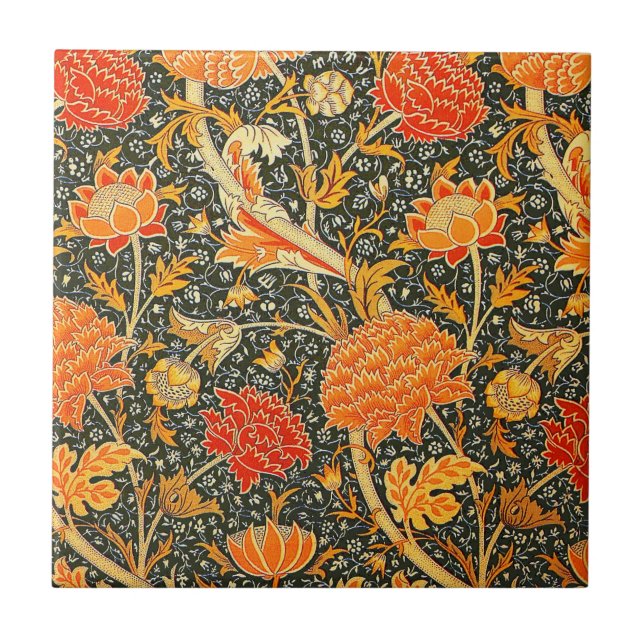 William Morris Cray Blommönster Vintage Kakelplatta (Framsidan)
