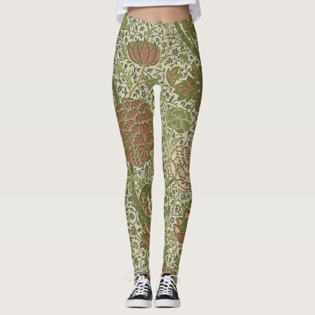 William Morris Cray Sage Flower Blommigt Botanical Leggings (Framsida)