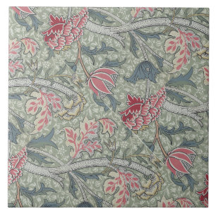 William Morris Cray Vintage Blommigt Rosa Grönt Kakelplatta