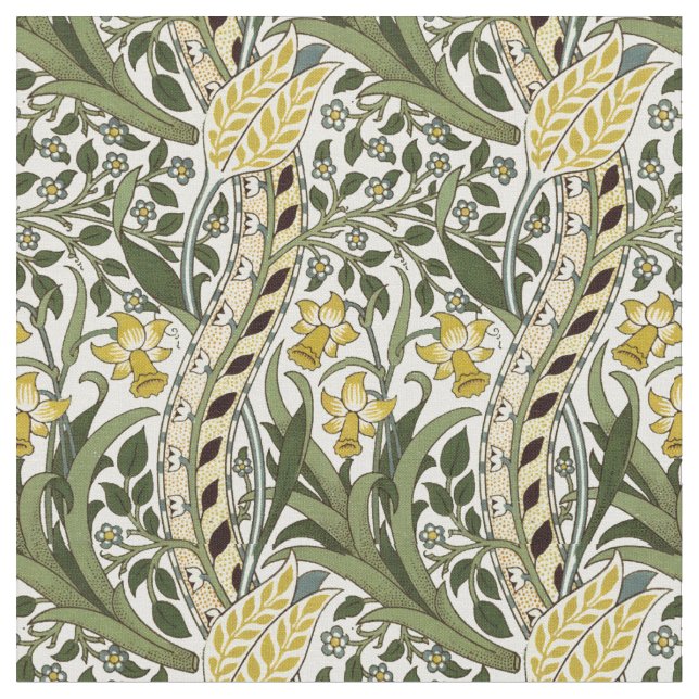 William Morris Daffodil Vintage Mönster Tyg (Närbild)