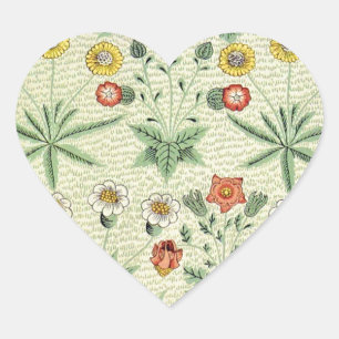 William Morris Daisy Blommigt Tapet Mönster Hjärtformat Klistermärke