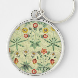 William Morris Daisy Blommigt Tapet Mönster Rund Silverfärgad Nyckelring