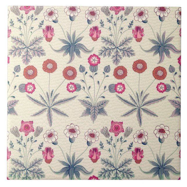 William Morris Daisy Blommönster Red Orange Kakelplatta (Framsidan)