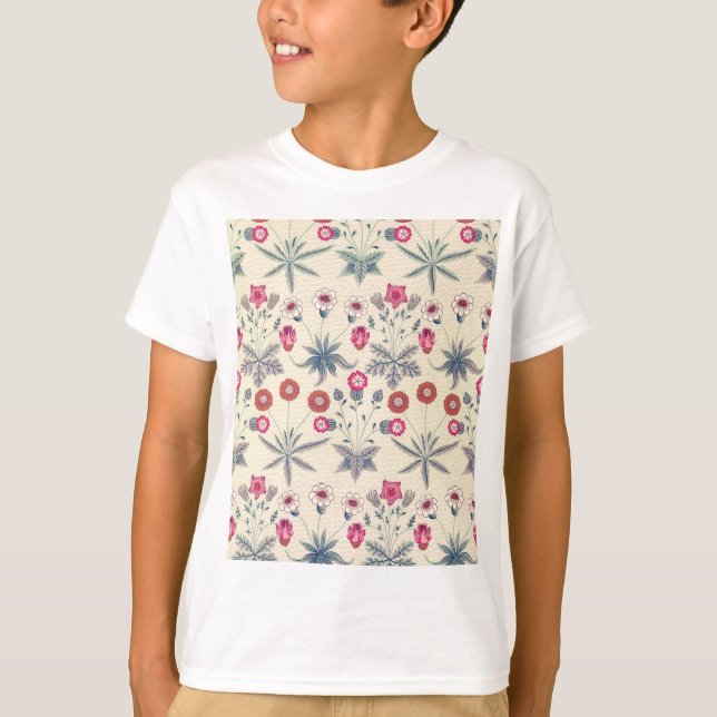 William Morris Daisy Blommönster Röd Orange T Shirt (Framsida)
