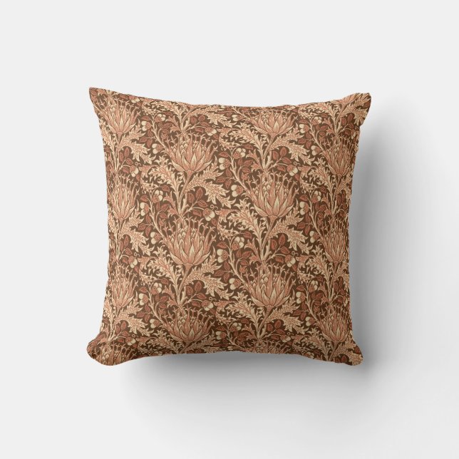 William Morris Damask, Brown & Beige Kudde (Framsida)