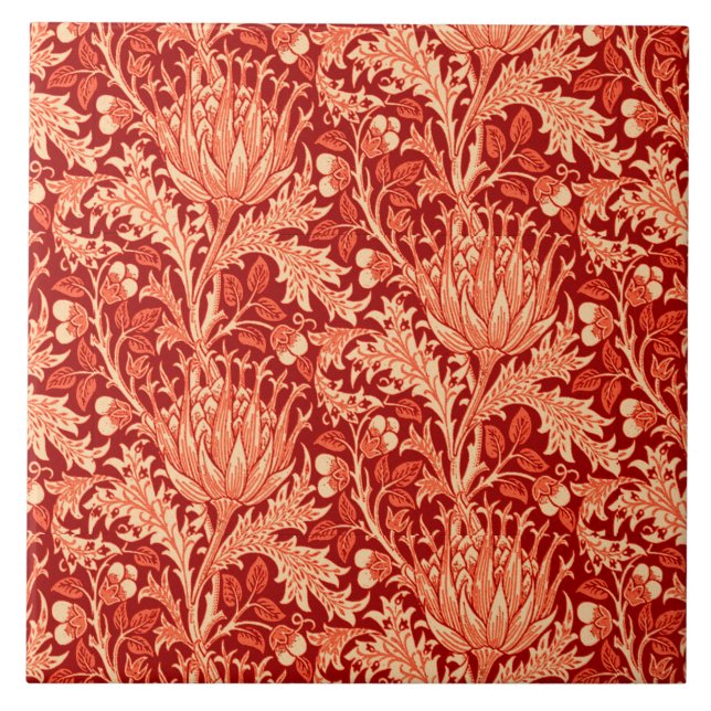 William Morris Damask, Deep Orange Kakelplatta (Framsidan)