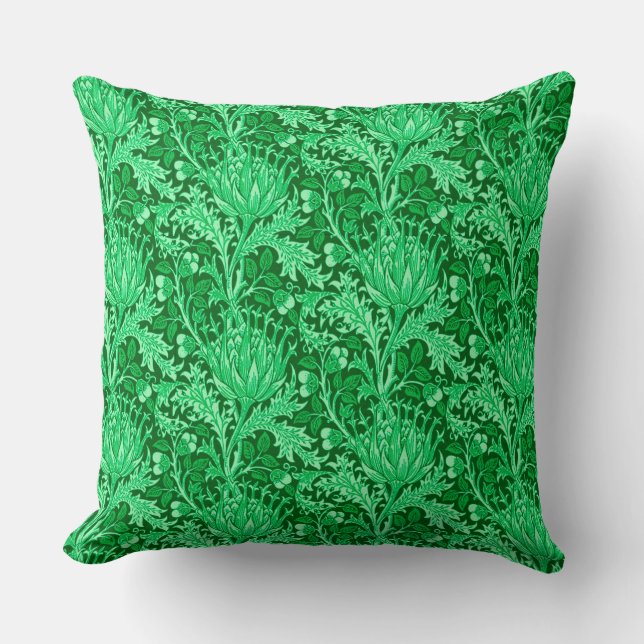 William Morris Damask, Emerald Grönt Kudde (Framsida)