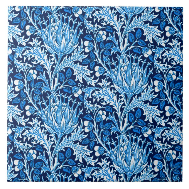 William Morris Damask, Navy & White Kakelplatta (Framsidan)