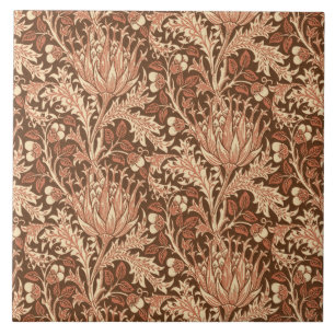 William Morris damast, brunt & beige Kakelplatta