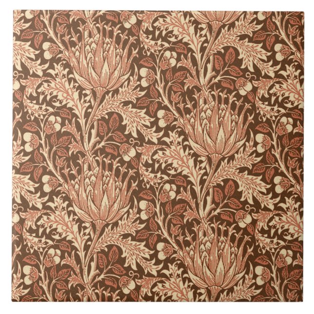 William Morris damast, brunt & beige Kakelplatta (Framsidan)