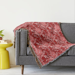 William Morris damast, röd mörk - & vit Filt