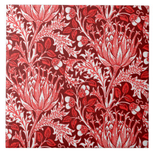 William Morris damast, röd mörk - & vit Kakelplatta