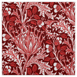 William Morris damast, röd mörk - & vit Tyg