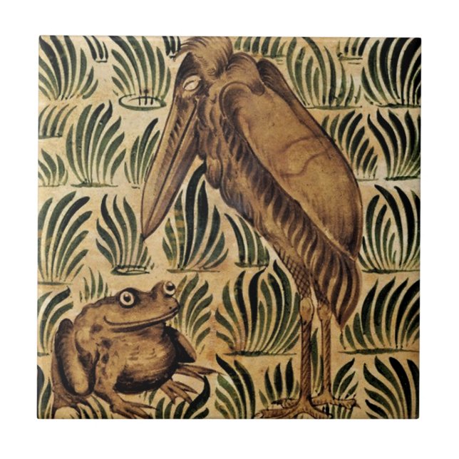William * Morris De Morgan Stork Bird Frog | Kakelplatta (Framsidan)