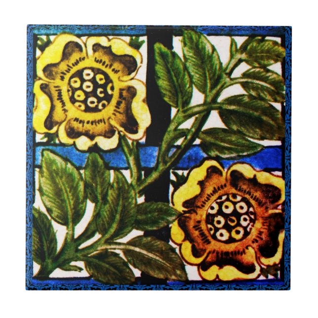 William * Morris De Morgan Two Gula blommor | Kakelplatta (Framsidan)