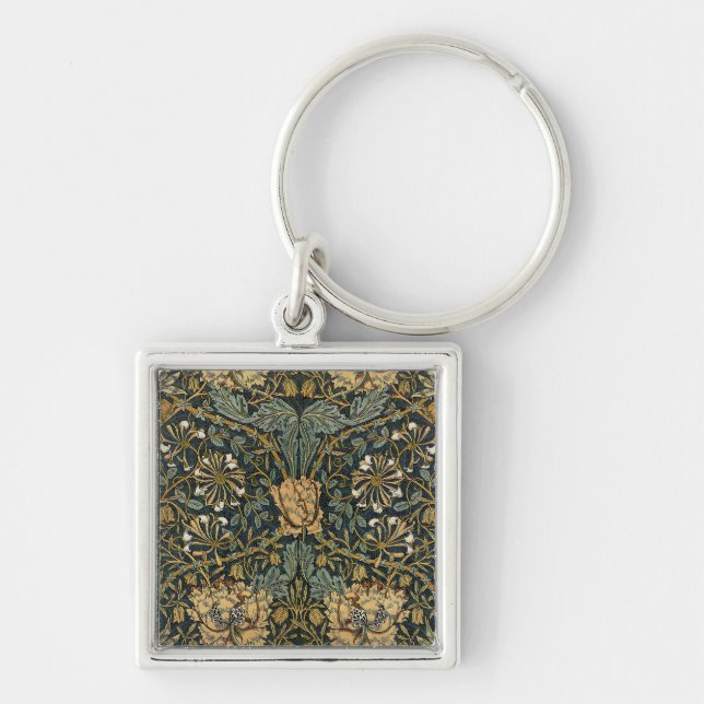 William Morris Design #7 Fyrkantig Silverfärgad Nyckelring (Framsidan)