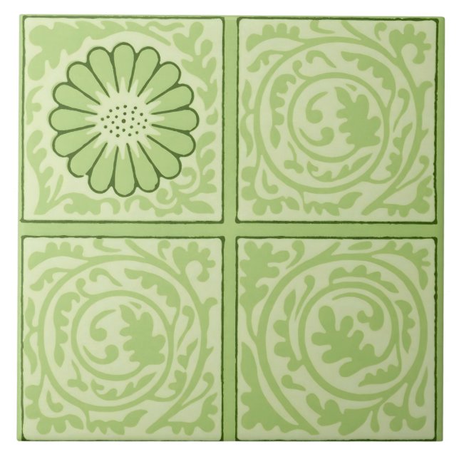 William Morris Diaper Grön Kakelmönster Kakelplatta (Framsidan)