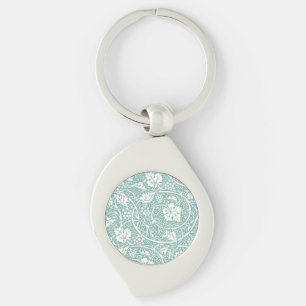 William Morris druvmönster teal turkos Swirl Silverfärgad Nyckelring