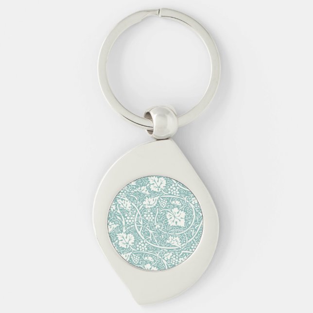 William Morris druvmönster teal turkos Swirl Silverfärgad Nyckelring (Framsidan)