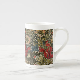 William Morris Elegant Blommönster Red Grönt Benporslin Mugg