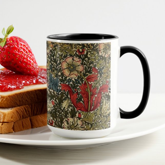 William Morris Elegant Blommönster Red Grönt Mugg (Skapare uppladdad)