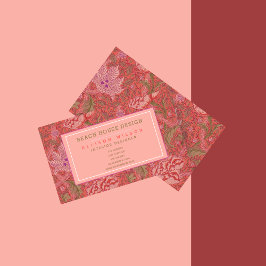 William Morris - Elegant Red & Rosa Blommigt Visitkort