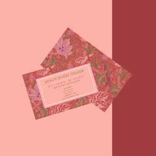 William Morris - Elegant Red & Rosa Blommigt Visitkort