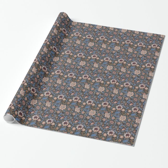 William Morris Evenlode-mönster: Vintage Moody Presentpapper (Utrullad)