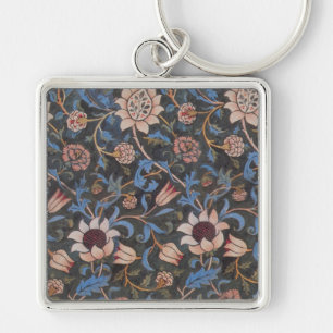 William Morris Evenlode Textile Blommigt Art Fyrkantig Silverfärgad Nyckelring