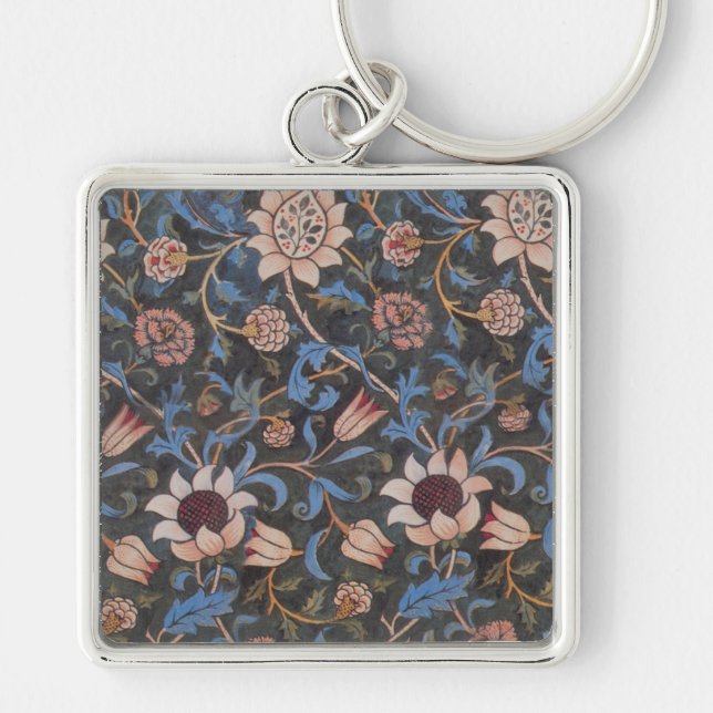 William Morris Evenlode Textile Blommigt Art Fyrkantig Silverfärgad Nyckelring (Framsidan)