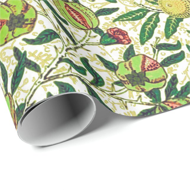 William Morris Exotic Fruit, Lemon Gult Presentpapper (Rullad Hörn)
