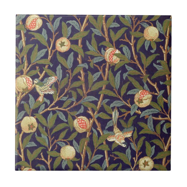 William Morris fågel och Pomegranate Kakelplatta (Framsidan)