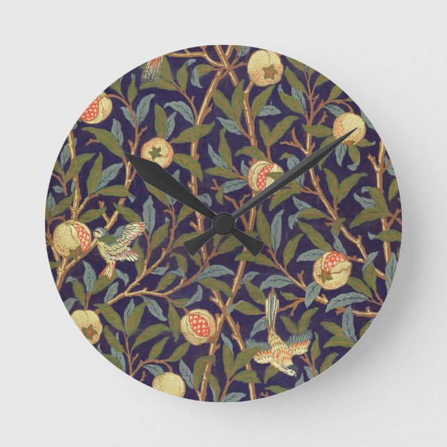 William Morris fågel och Pomegranate Rund Klocka (Framsida)
