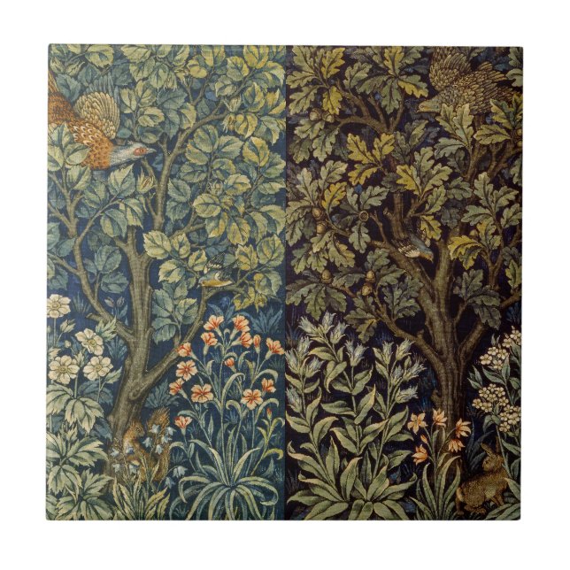 William Morris Fasan Fågel Träd Blomma Kakelplatta (Framsidan)