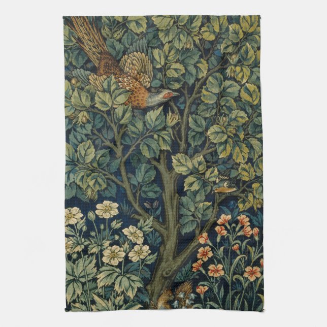 William Morris Fasan Fågel Träd Skogsmark Kökshandduk (Vertikal)